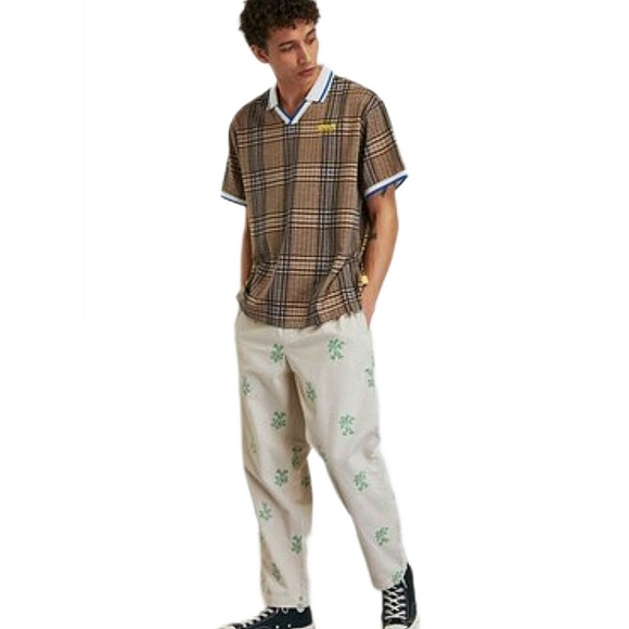 Urban Outfitters Embroidered Corduroy Beach Pant Cream/Green, Men's Medium - Picture 1 of 9